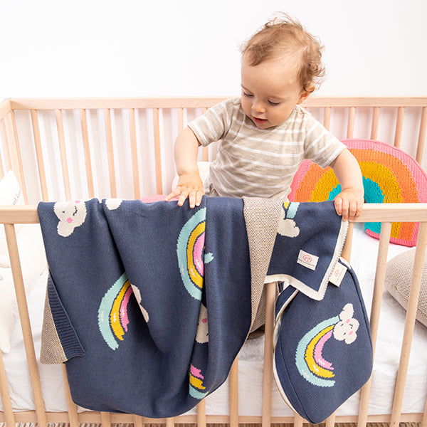 Rainbow Smiles Organic Cotton Baby Blanket and Burp Cloth Set