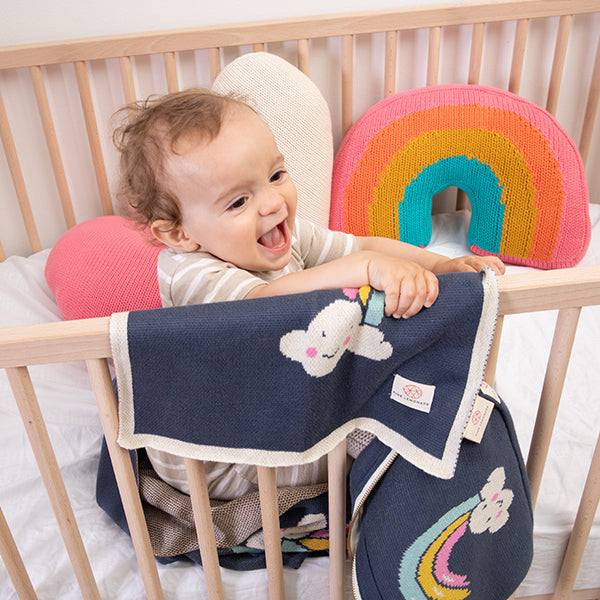Rainbow Smiles Organic Cotton Baby Blanket and Burp Cloth Set