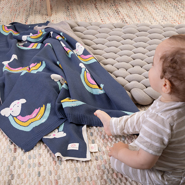 Rainbow Smiles Organic Cotton Baby Blanket and Burp Cloth Set