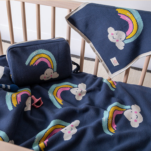 Rainbow Smiles Organic Cotton Baby Blanket and Burp Cloth Set