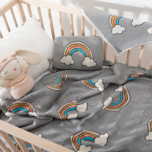 Rainbow Organic Cotton Baby Blanket and Burp Cloth Set