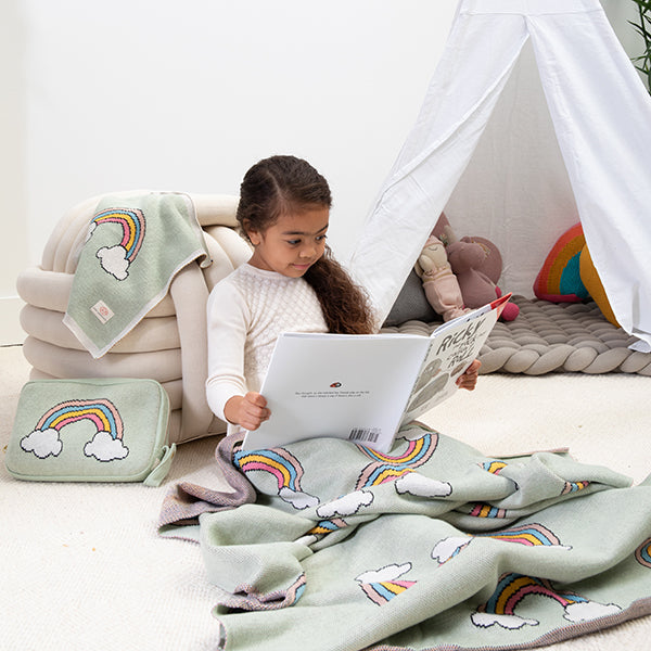 Rainbow Organic Cotton Baby Blanket and Burp Cloth Set