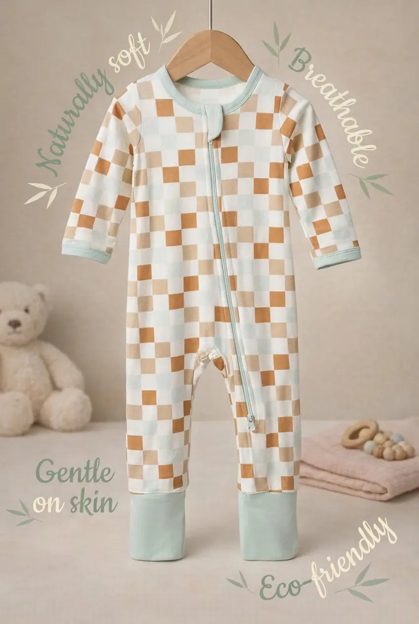 Bamboo pajama Checkered multi block Double way Zipper
