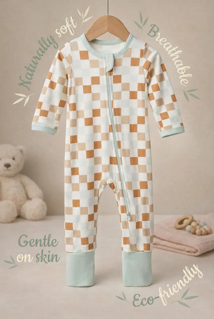 Bamboo pajama Checkered multi block Double way Zipper