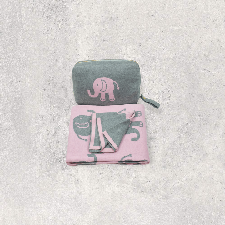 Elephant Love Organic Cotton Baby Blanket and Burp Cloth Set