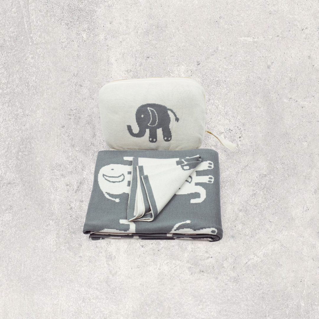 Elephant Love Organic Cotton Baby Blanket and Burp Cloth Set