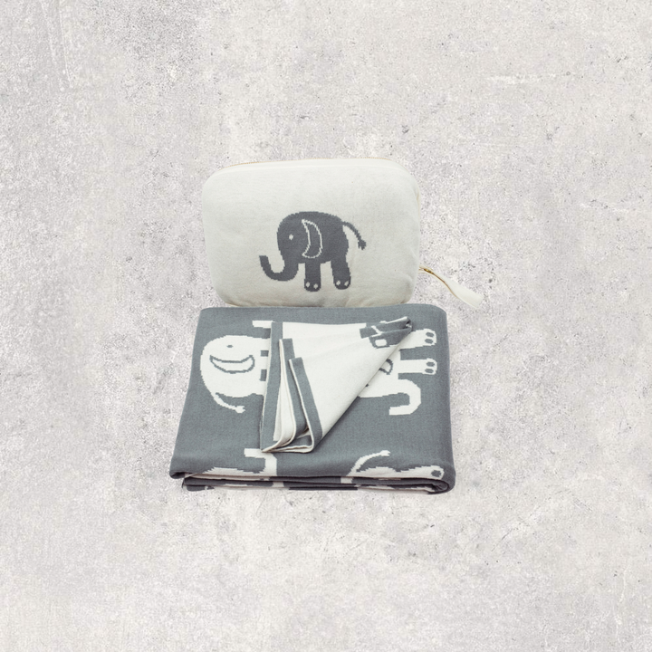 Elephant Love Organic Cotton Baby Blanket and Burp Cloth Set