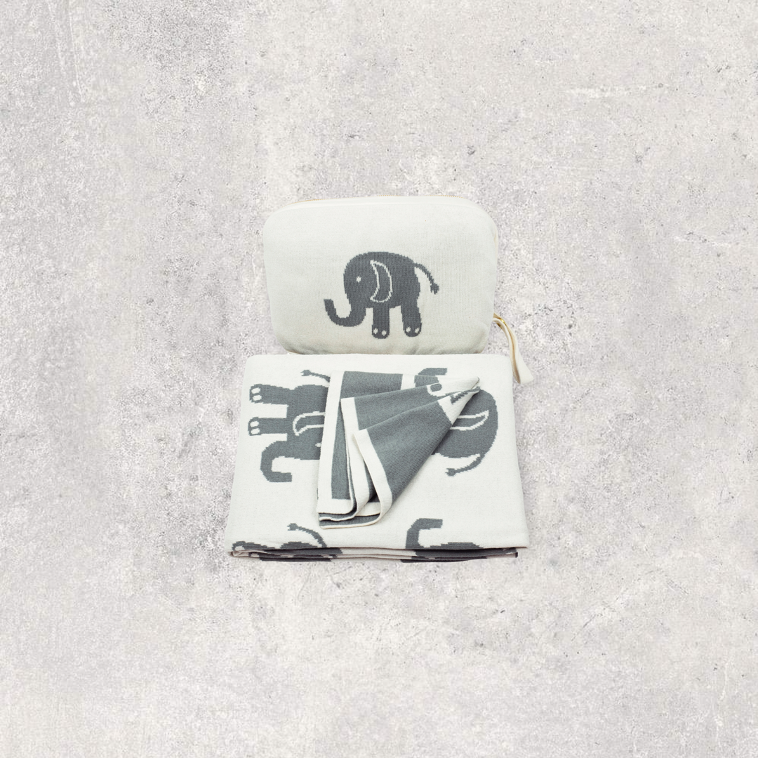 Elephant Love Organic Cotton Baby Blanket and Burp Cloth Set