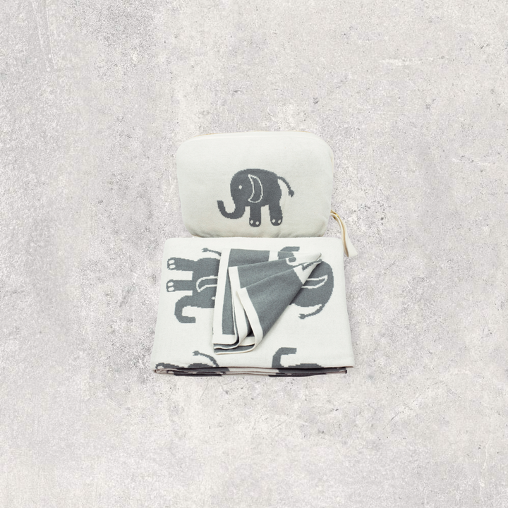 Elephant Love Organic Cotton Baby Blanket and Burp Cloth Set