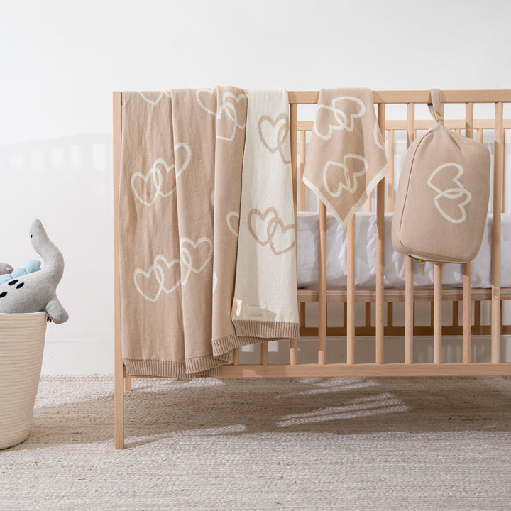 Twin Hearts Organic Cotton Baby Blanket and Burp Cloth Set