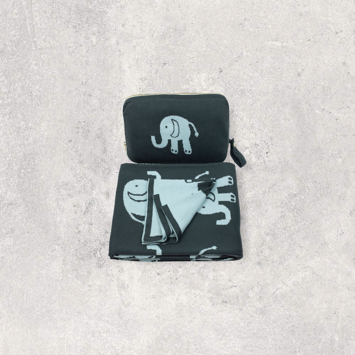 Elephant Love Organic Cotton Baby Blanket and Burp Cloth Set