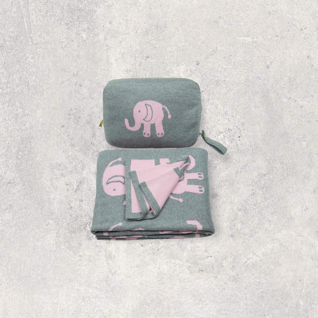 Elephant Love Organic Cotton Baby Blanket and Burp Cloth Set