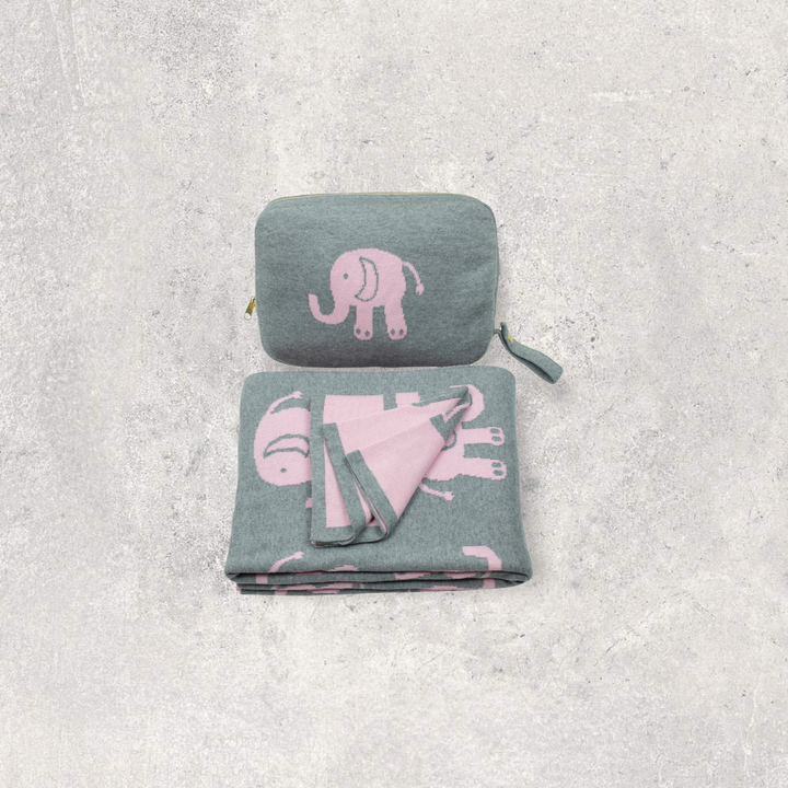 Elephant Love Organic Cotton Baby Blanket and Burp Cloth Set