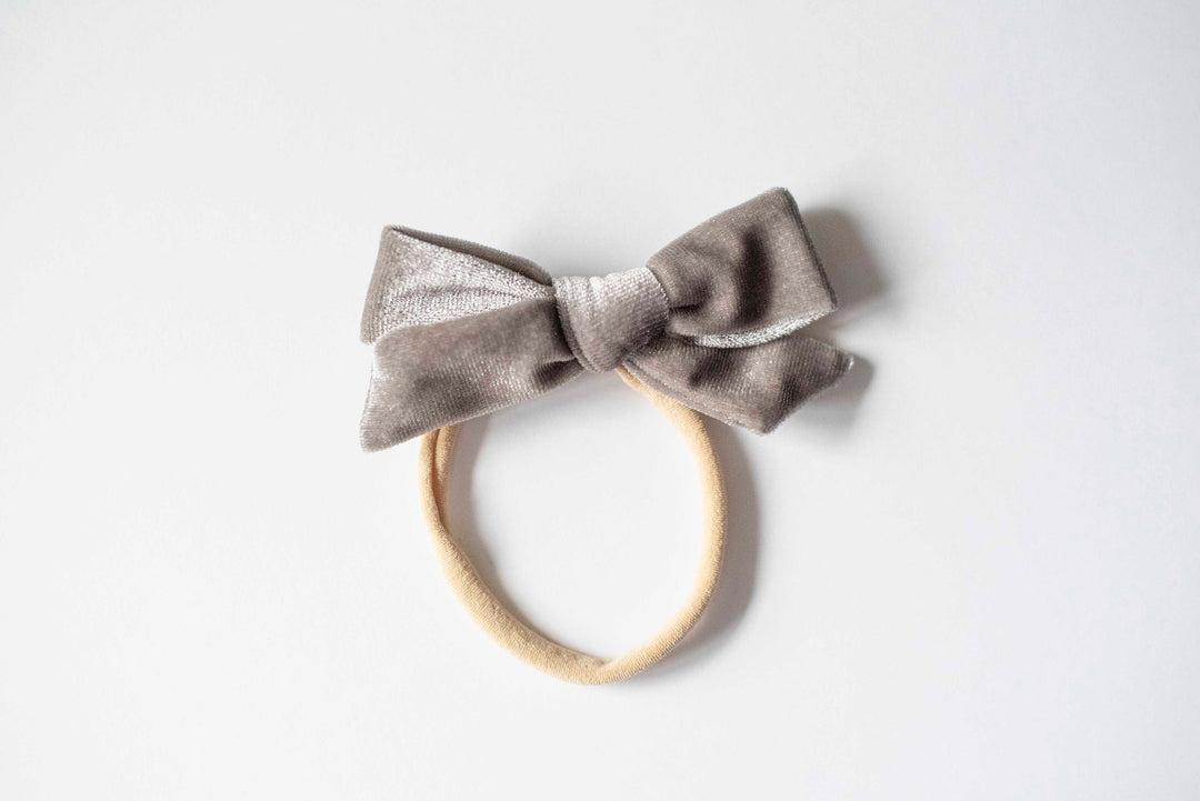 3" Gray Velvet baby Girl Bow Headbands, Baby Shower Gift, infant headband, newborn velvet bow, gifts for kids ,gender reveal