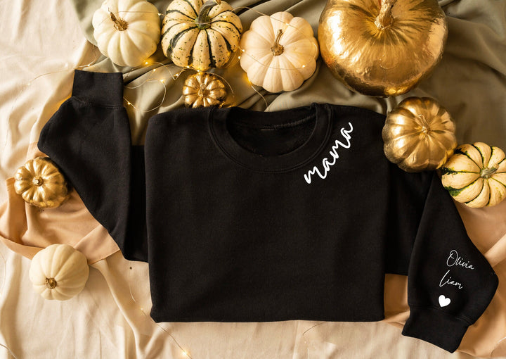 Personalized mama sweatshirt with kid names on sleeve,  Mama sweatshirt Custom Sweatshirt, Christmas Gift for Mom, Gift for Her