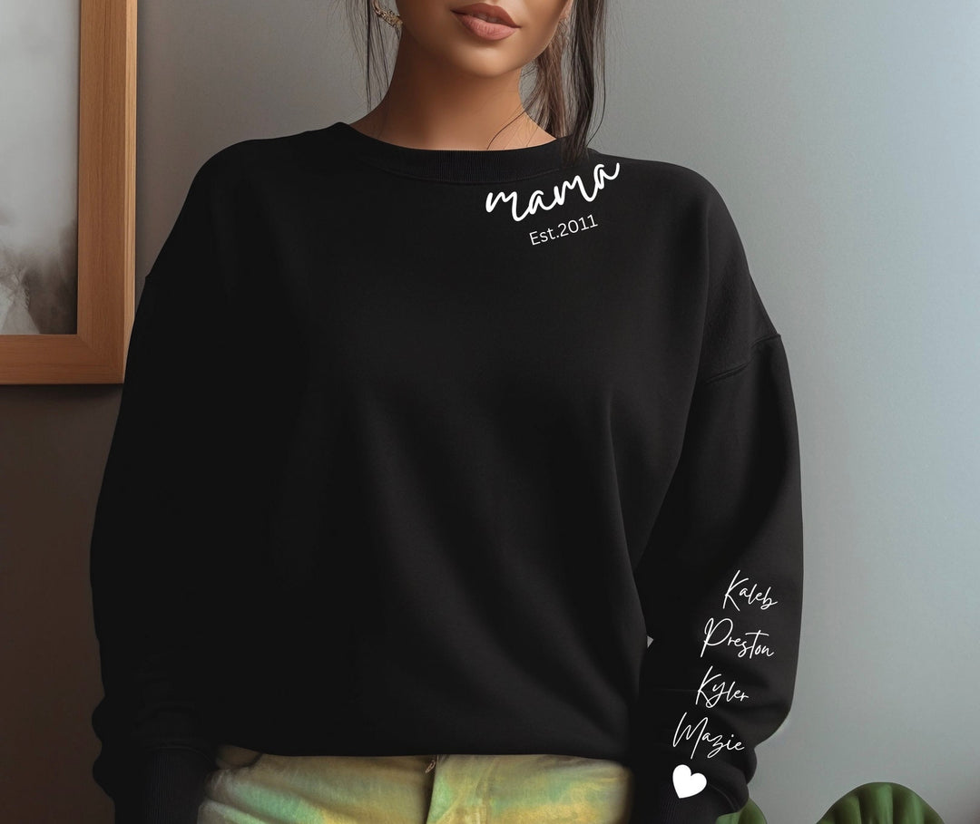 Personalized mama sweatshirt with kid names on sleeve,  Mama sweatshirt Custom Sweatshirt, Christmas Gift for Mom, Gift for Her