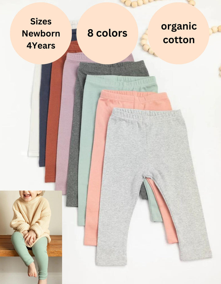 Baby leggings, Toddler Soft ribbed cotton, Neutral closing for babies unisex colors soft and stretchy, baby shower gift, newborn babie gift