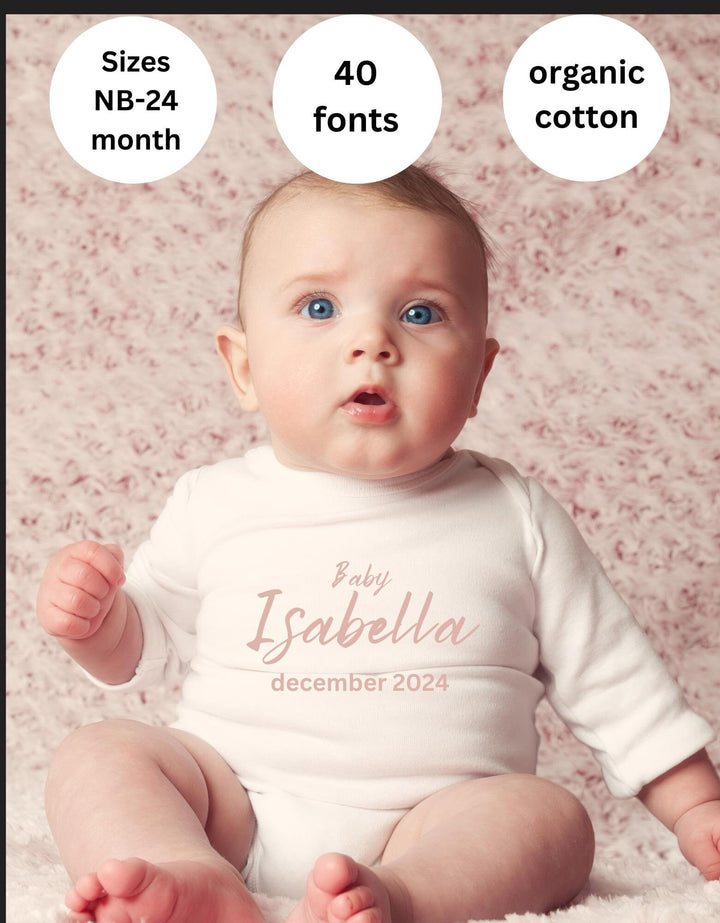 Pregnancy Announcement Baby Bodysuit, Personalized Infant Clothing with Name, Newborn Coming Soon Baby Shower Gift, Personalized baby