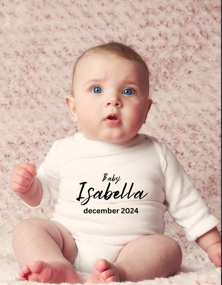 Pregnancy Announcement Baby Bodysuit, Personalized Infant Clothing with Name, Newborn Coming Soon Baby Shower Gift, Personalized baby