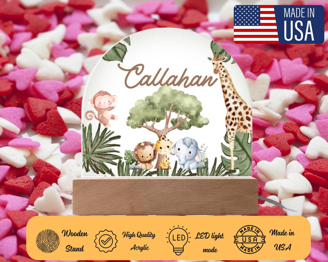 Safari Kids Night Light Gift Personalized LED Animal Lamp,Jungle, Birthday Gifts for Kids, Kids Bedroom Nursery Table Light, baby boy gift
