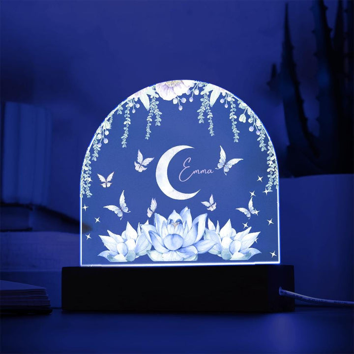 Personalized baby Night light With Name-Floral Moon Nightlight Butterflies, Kids Bedroom Night Light, Newborn baby Christmas gift