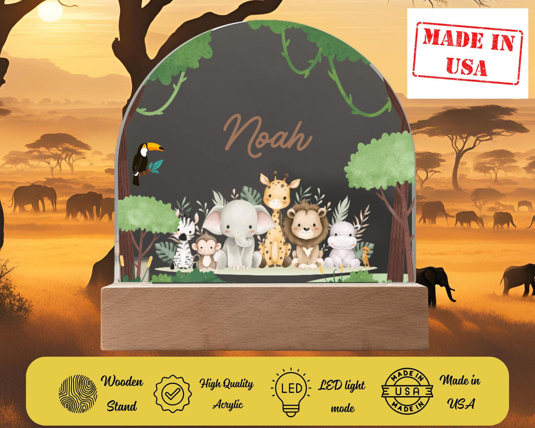 Safari Kids Night Light Gift Personalized LED Animal Lamp,Jungle, Birthday Gifts for Kids, Kids Bedroom Nursery Table Light, baby boy gift