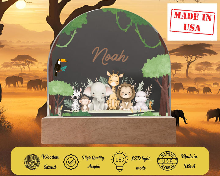 Safari Kids Night Light Gift Personalized LED Animal Lamp,Jungle, Birthday Gifts for Kids, Kids Bedroom Nursery Table Light, baby boy gift