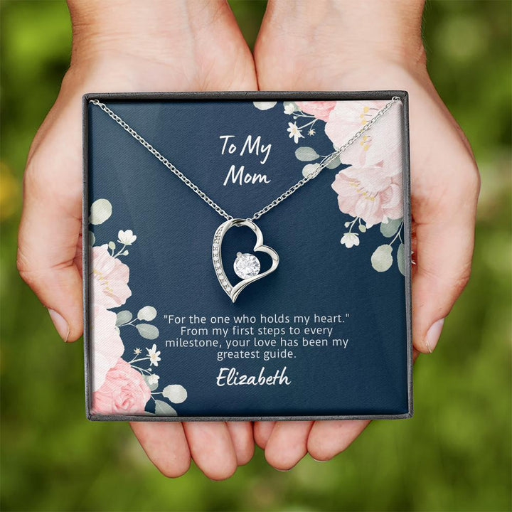 Sentimental Mothers Day Jewelry Gift, Forever Love Necklace with Custom Card, Heart pendant with card, Luxury Gift for Mom with LightUpBox