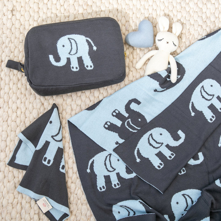 Elephant Love Organic Cotton Baby Blanket and Burp Cloth Set