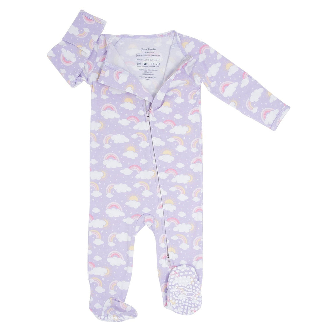 Lavender Rainbows and Clouds Zipper Footie