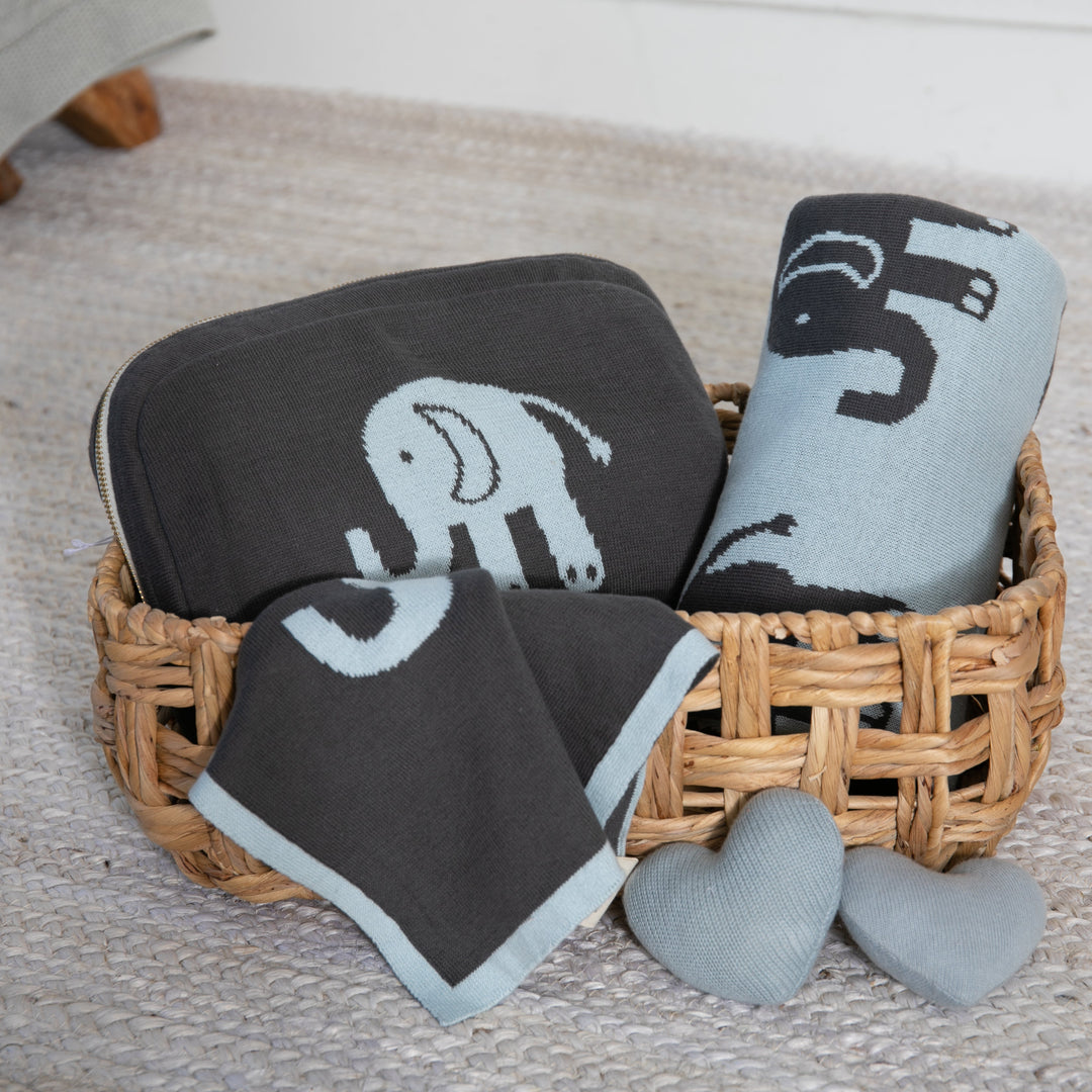 Elephant Love Organic Cotton Baby Blanket and Burp Cloth Set
