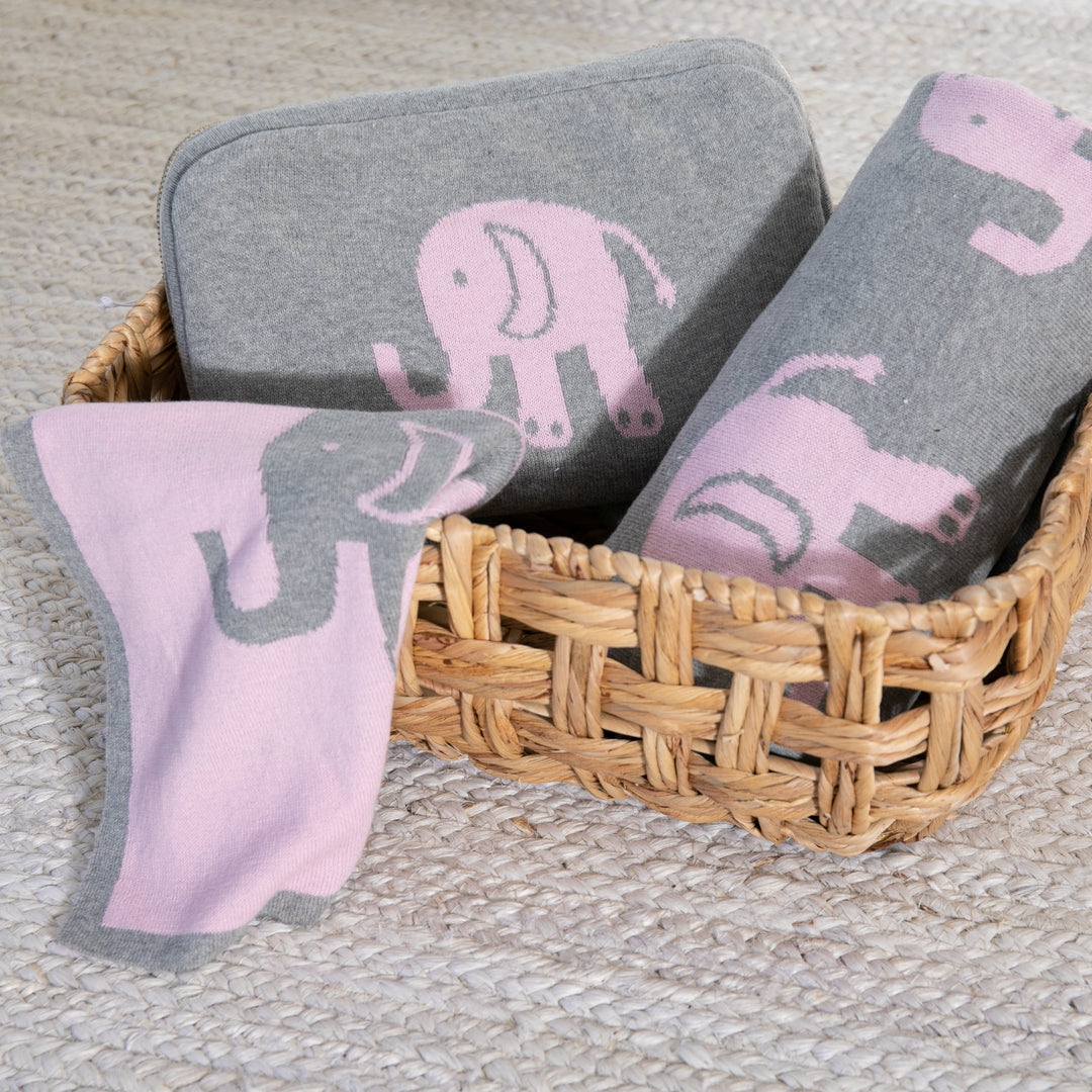 Elephant Love Organic Cotton Baby Blanket and Burp Cloth Set