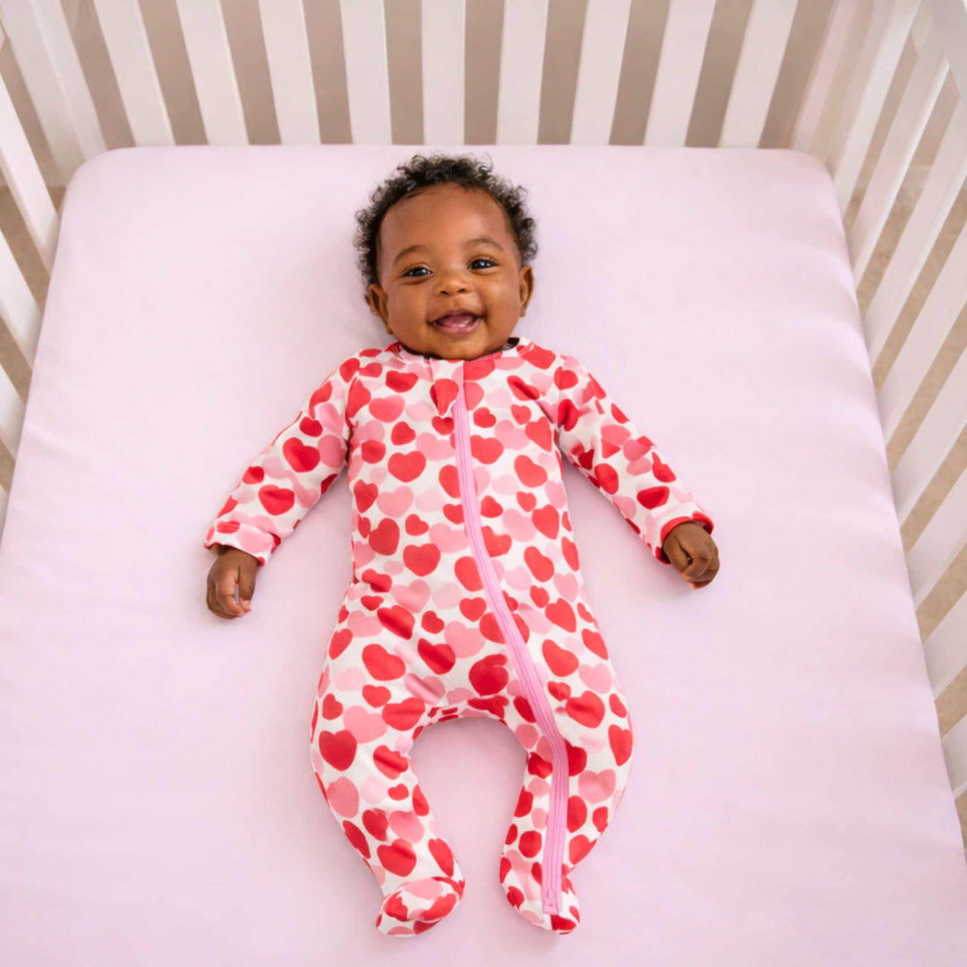 Organic Footie - Red &amp; Pink Hearts