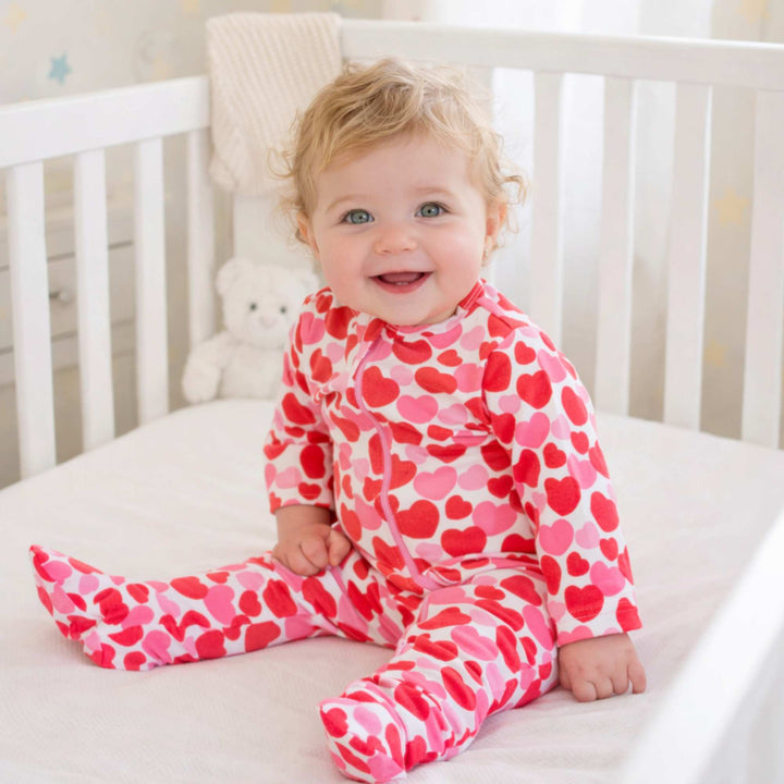 Organic Footie - Red &amp; Pink Hearts